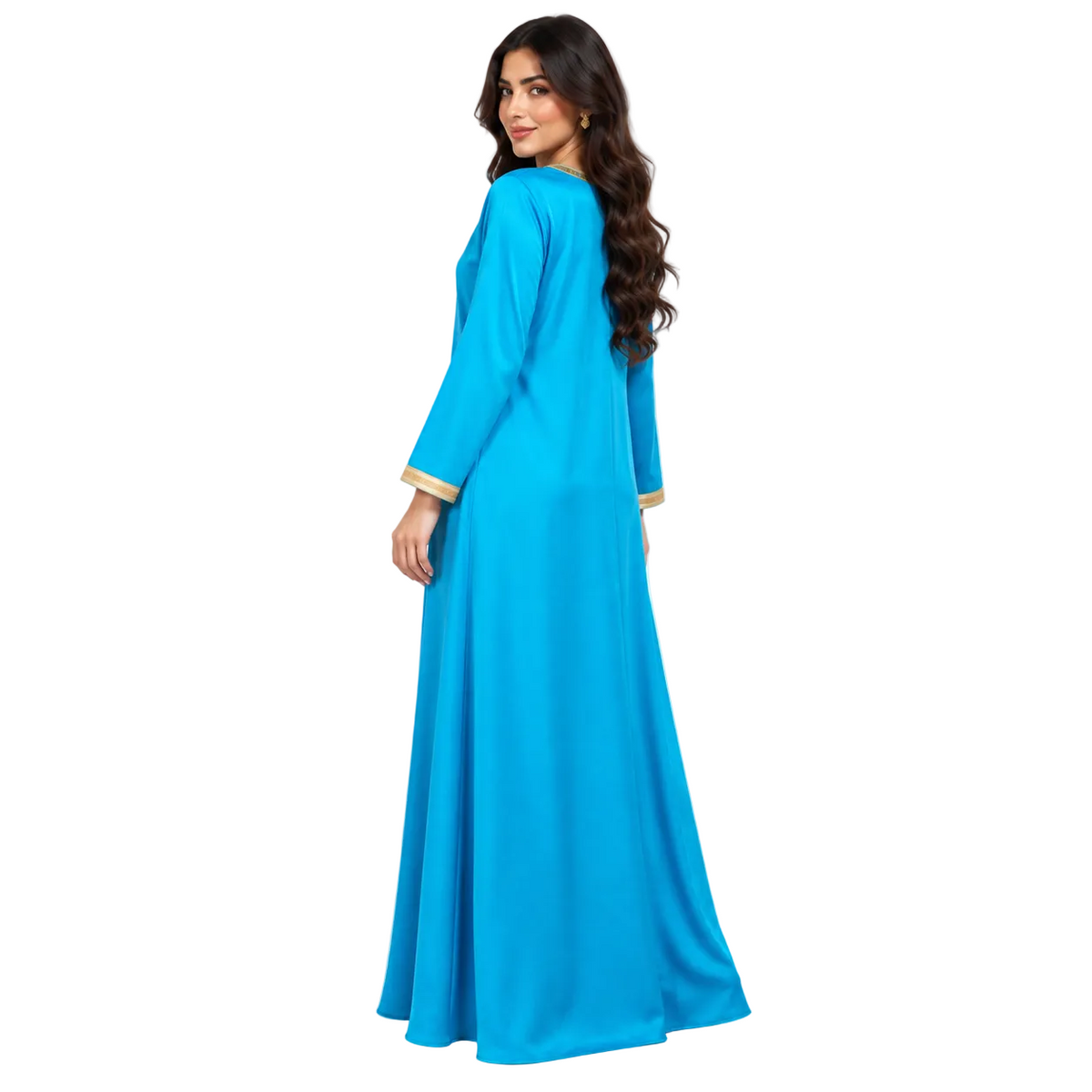 Turquoise Gold Embroidered Moroccan Luxury Kaftan