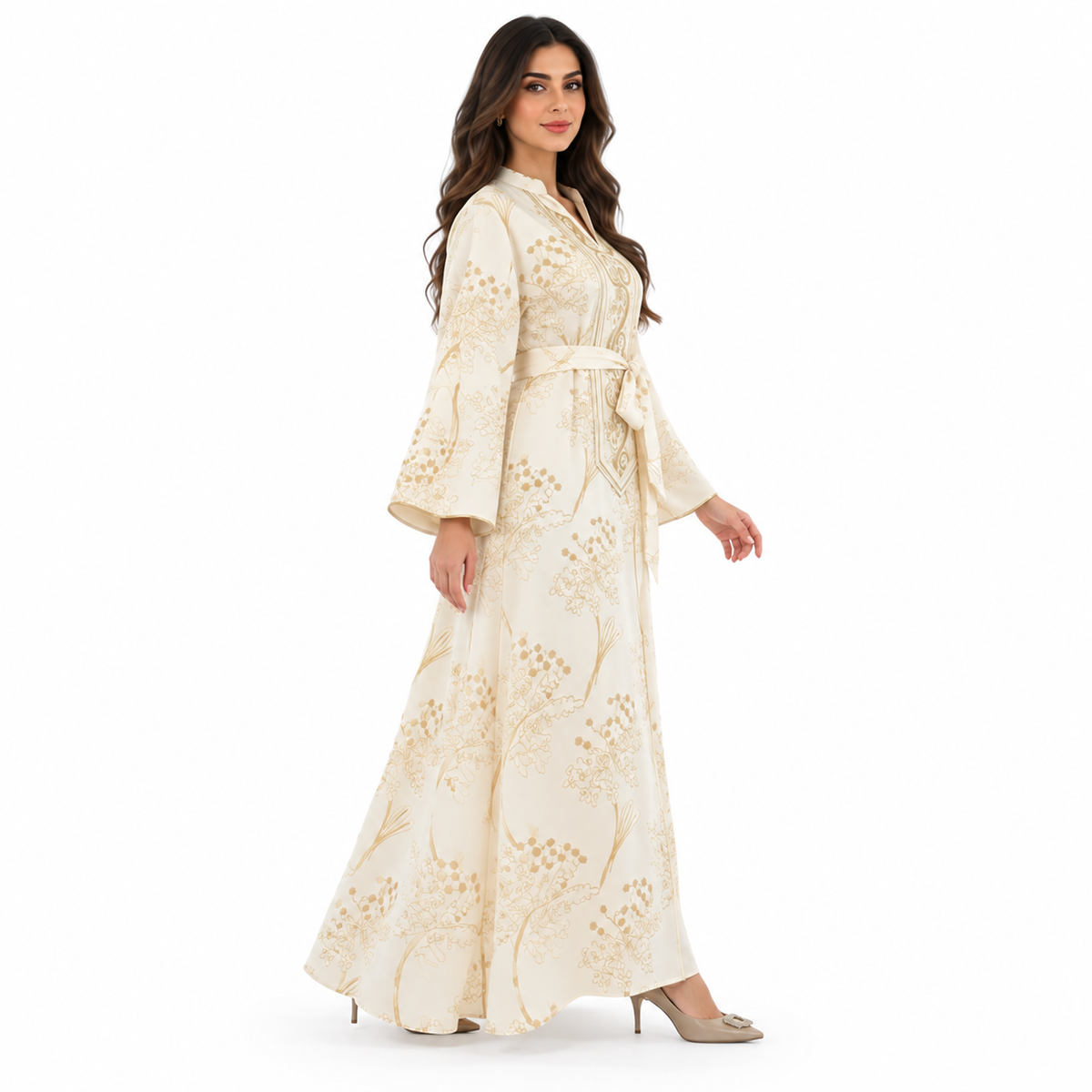 Beige Gold Botanical Moroccan Luxury Kaftan