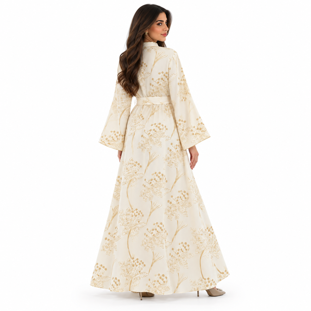 Beige Gold Botanical Moroccan Luxury Kaftan