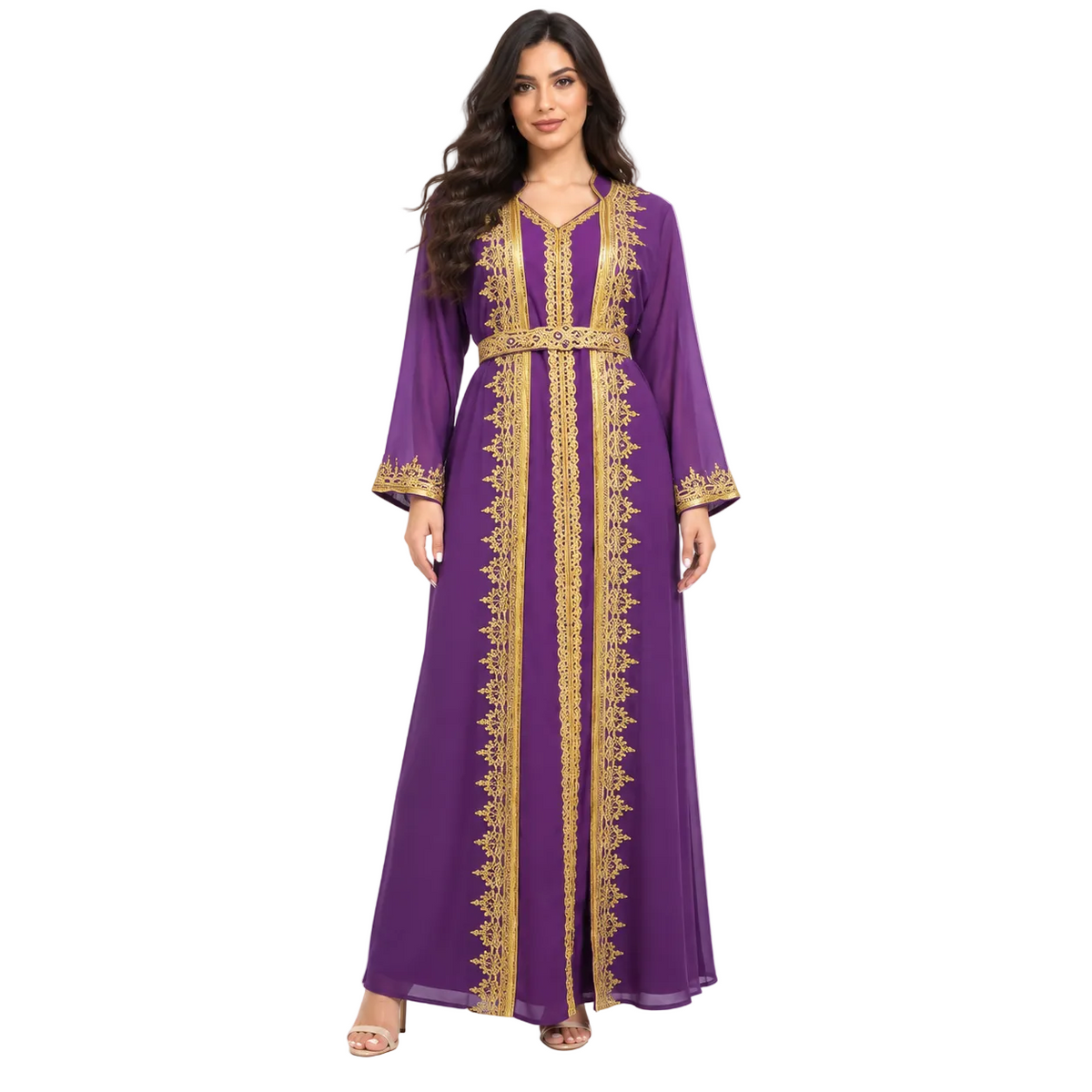 Royal Purple Gold Embroidered Moroccan Kaftan
