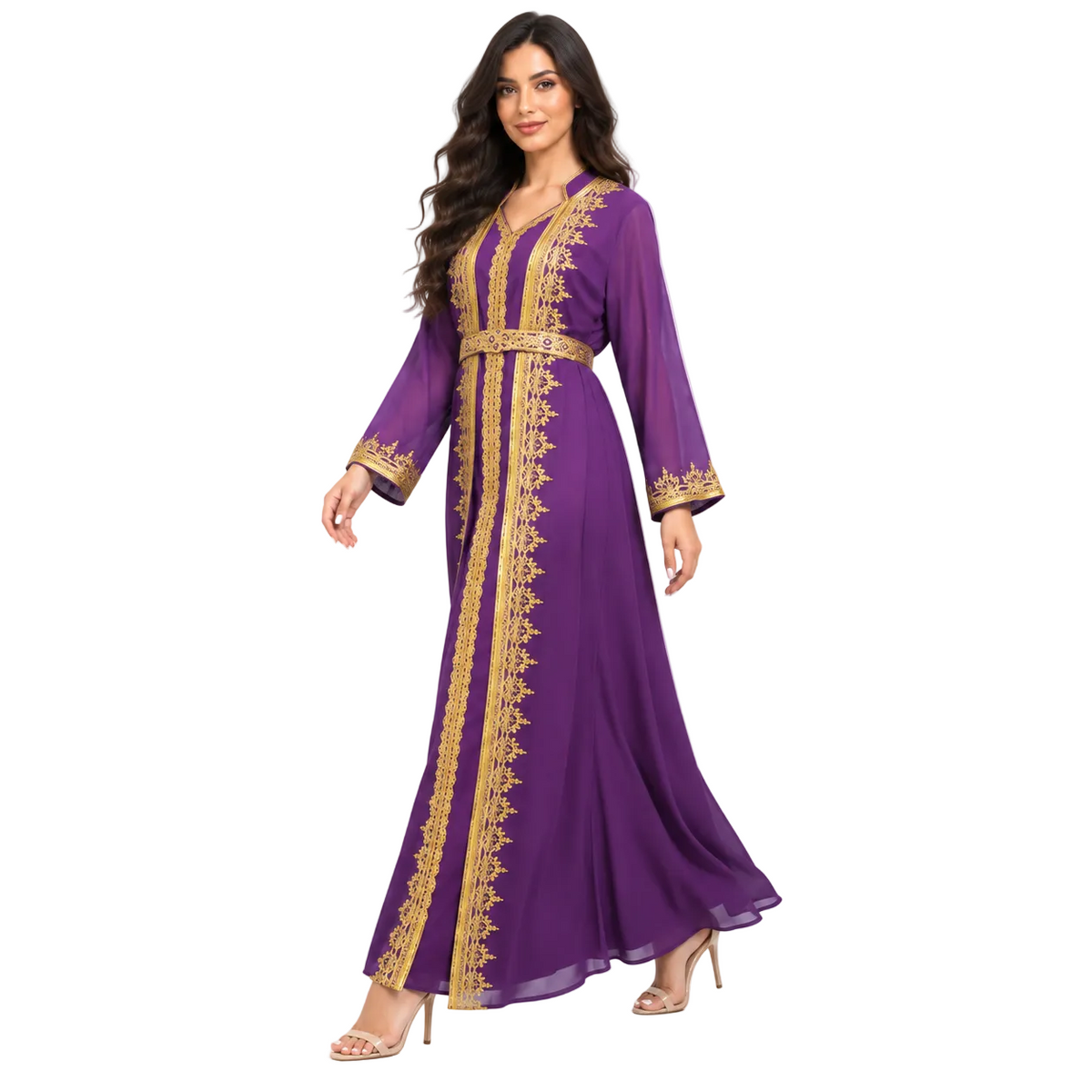 Royal Purple Gold Embroidered Moroccan Kaftan