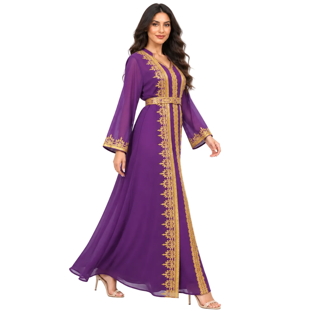 Royal Purple Gold Embroidered Moroccan Kaftan