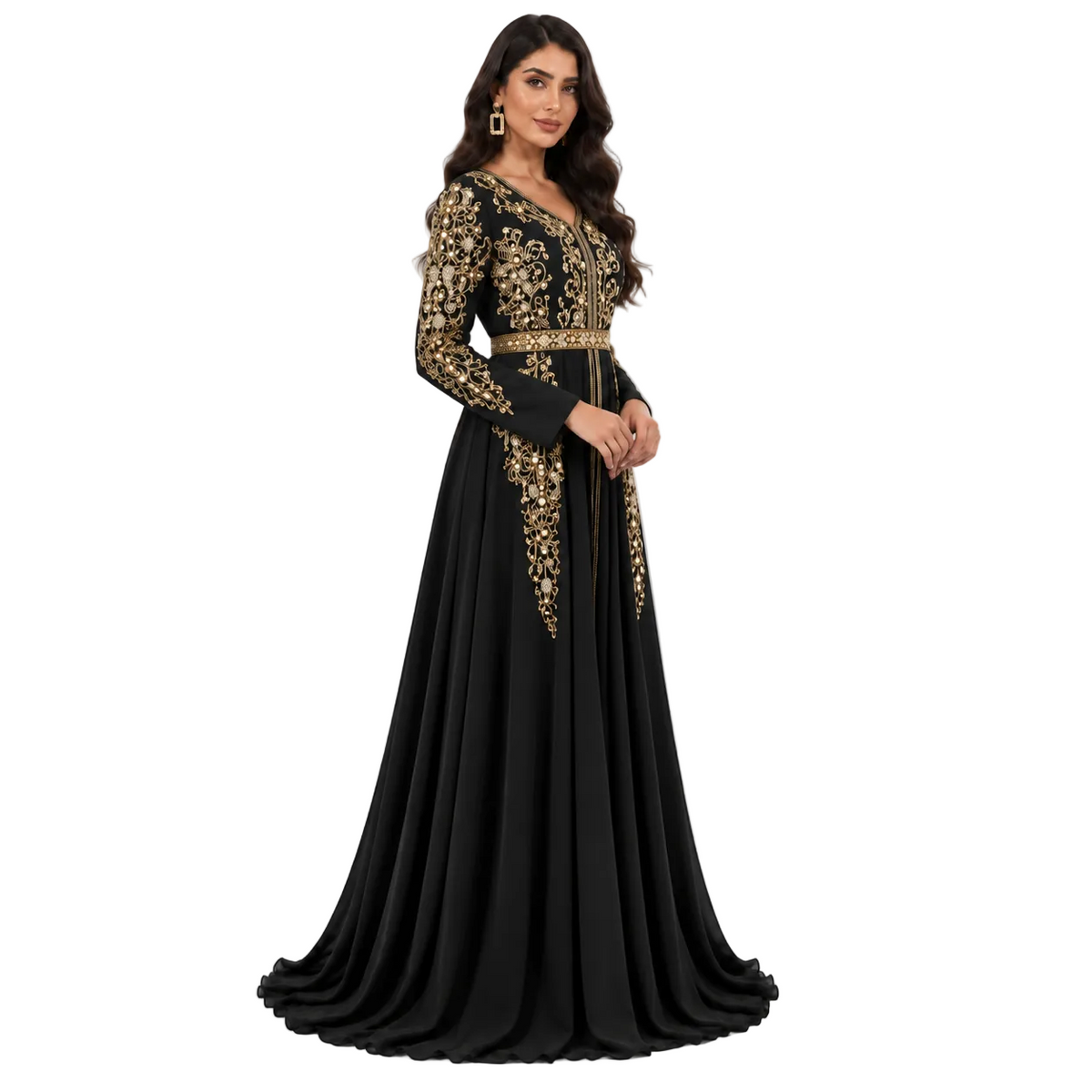 Black Gold Embroidered Moroccan Luxury Kaftan