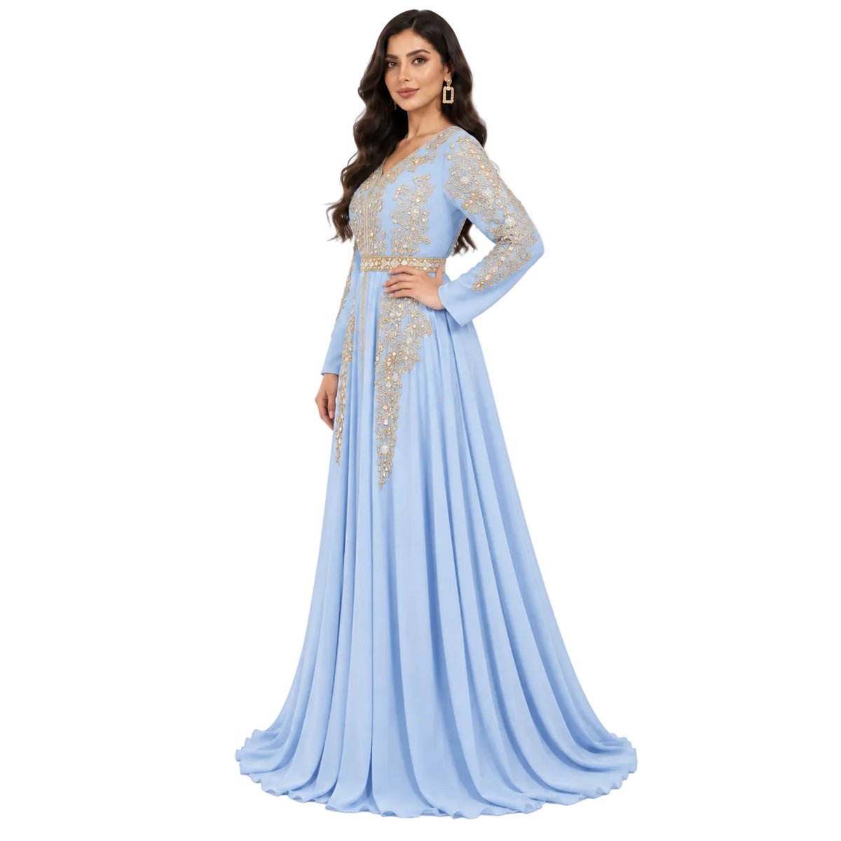 Sky Blue Embroidered Moroccan Luxury Kaftan