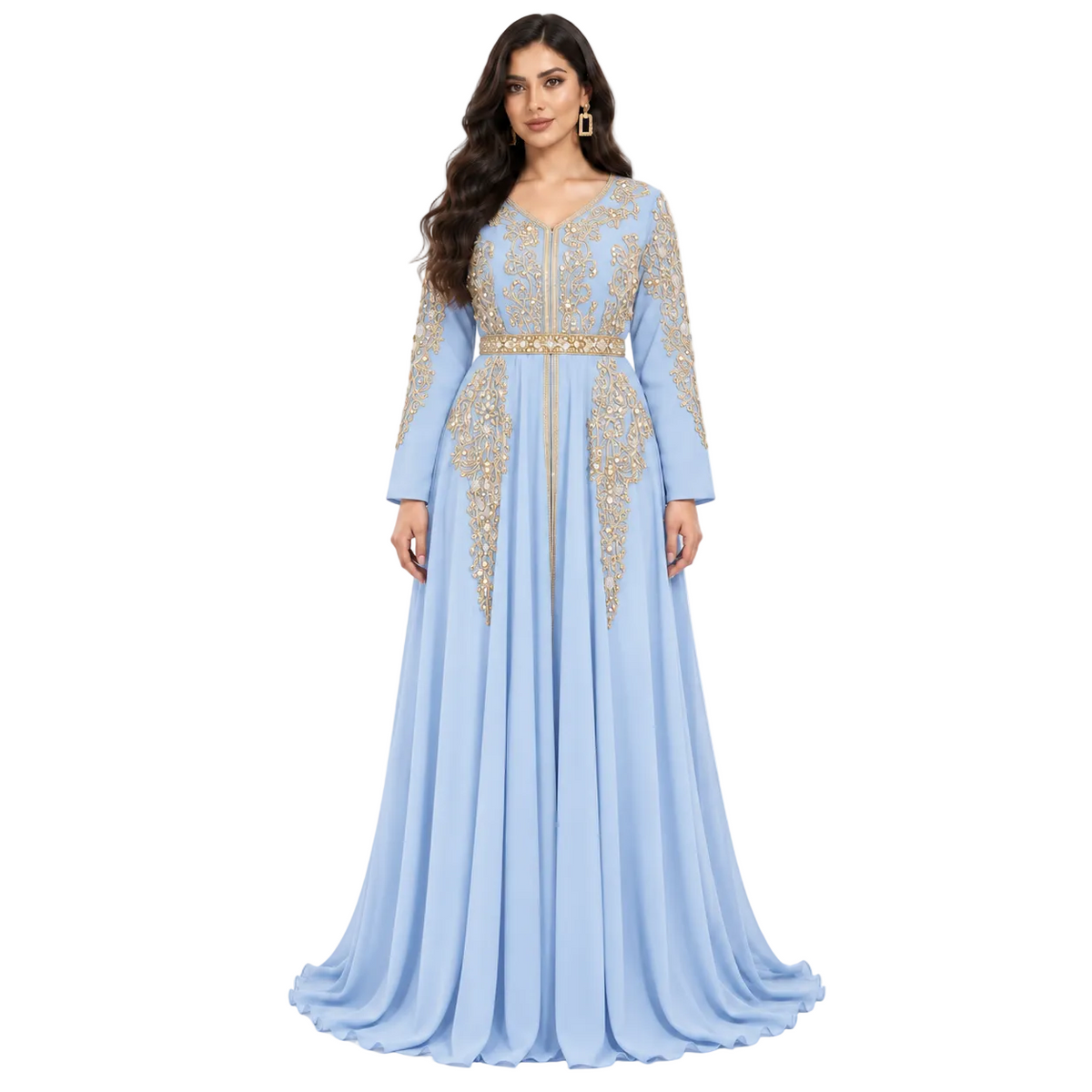 Sky Blue Embroidered Moroccan Luxury Kaftan