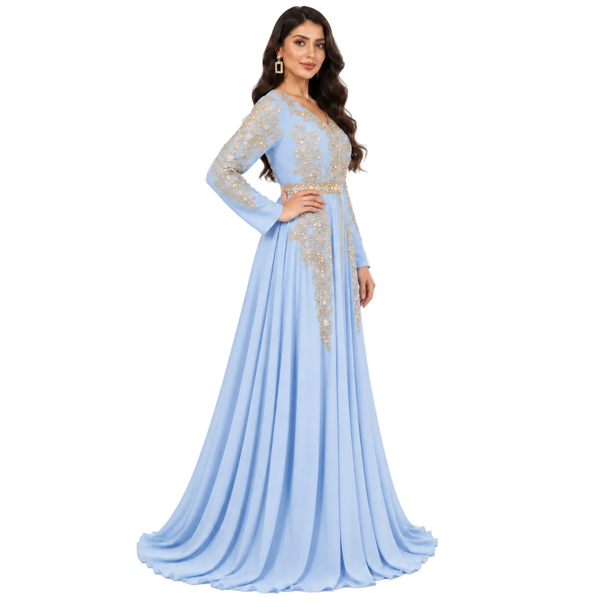 Sky Blue Embroidered Moroccan Luxury Kaftan