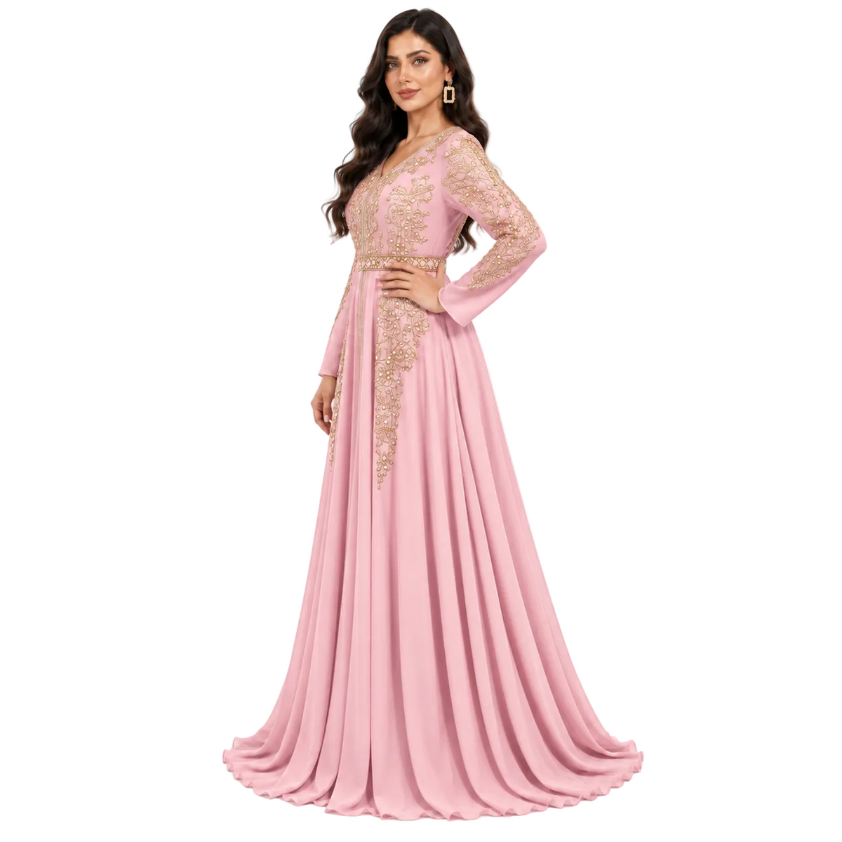 Pink Gold Embroidered Moroccan Luxury Kaftan