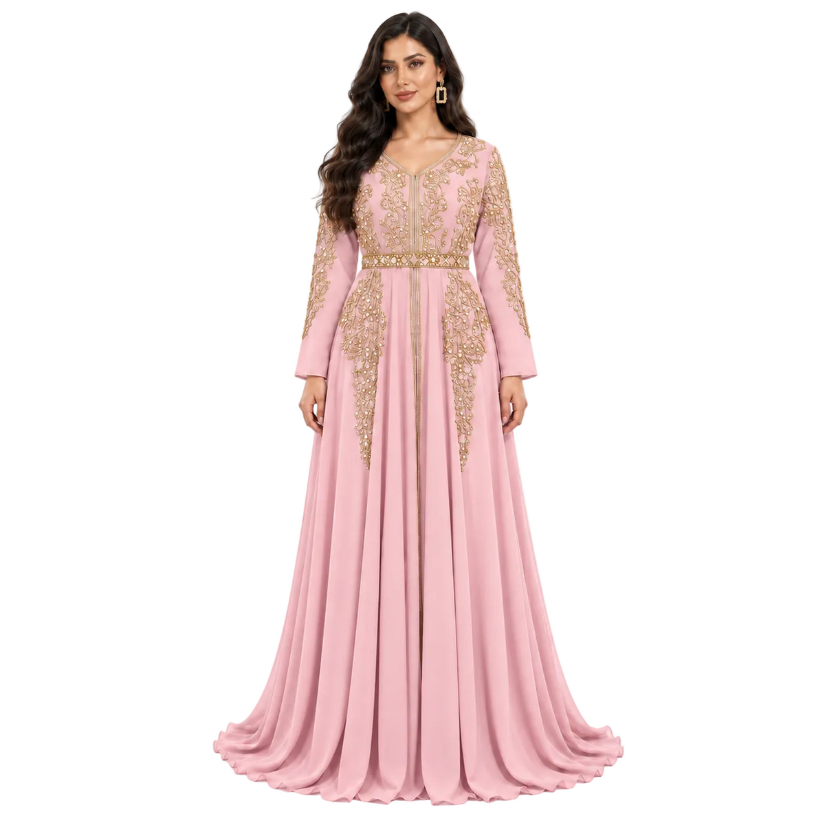 Pink Gold Embroidered Moroccan Luxury Kaftan