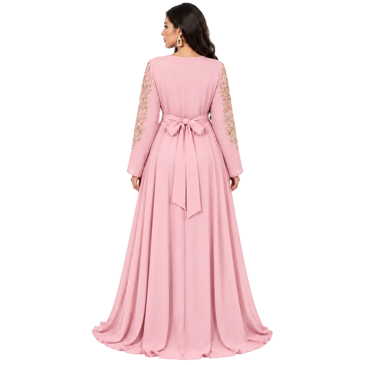Pink Gold Embroidered Moroccan Luxury Kaftan