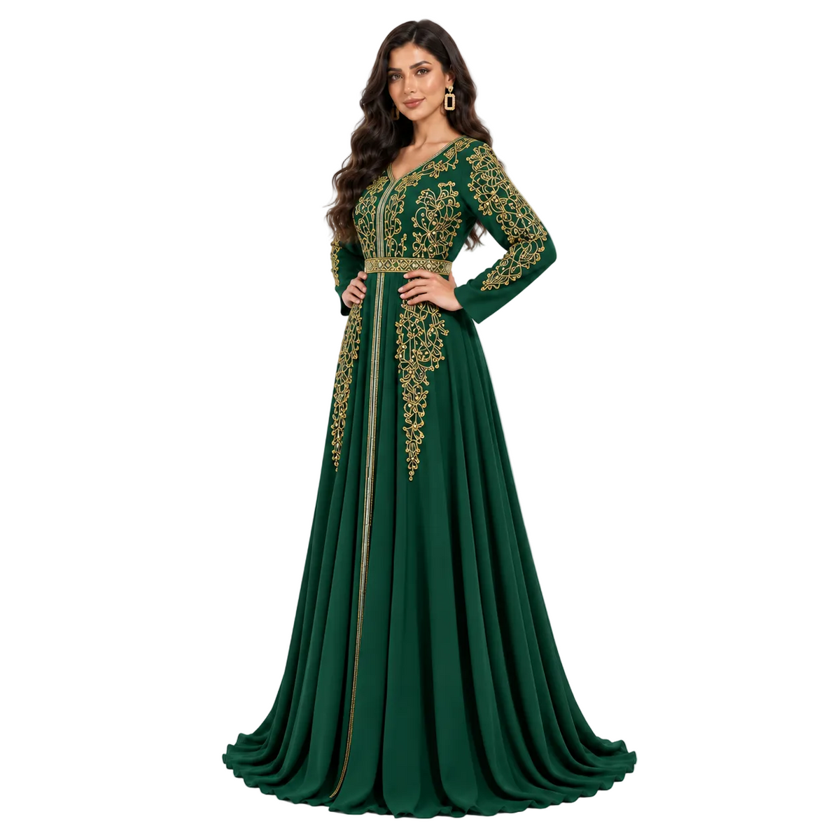 Dark Green Embroidered Moroccan Luxury Kaftan
