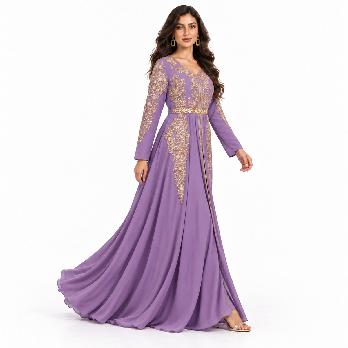 Purple Gold Embroidered Moroccan Luxury Kaftan
