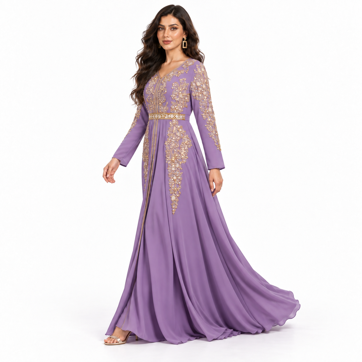 Purple Gold Embroidered Moroccan Luxury Kaftan
