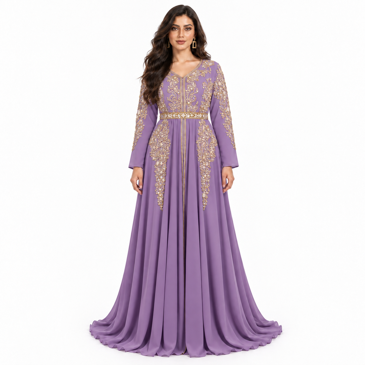 Purple Gold Embroidered Moroccan Luxury Kaftan