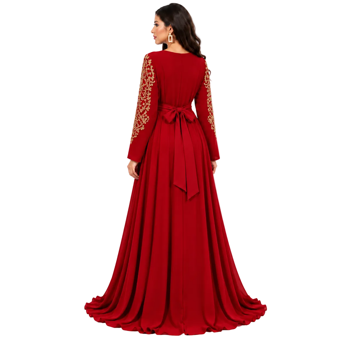 Red Gold Embroidered  Moroccan Luxury Kaftan