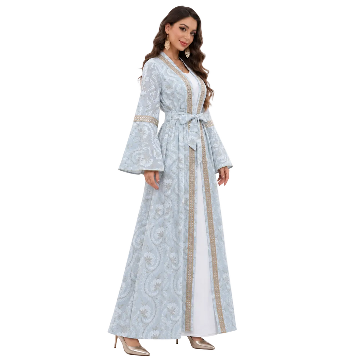 Light Blue Embroidered Moroccan Luxury Kaftan
