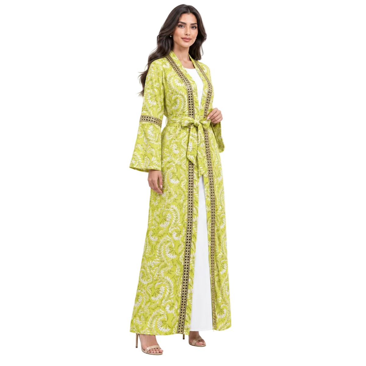 Yellow Botanical Embroidered Moroccan Luxury Kaftan