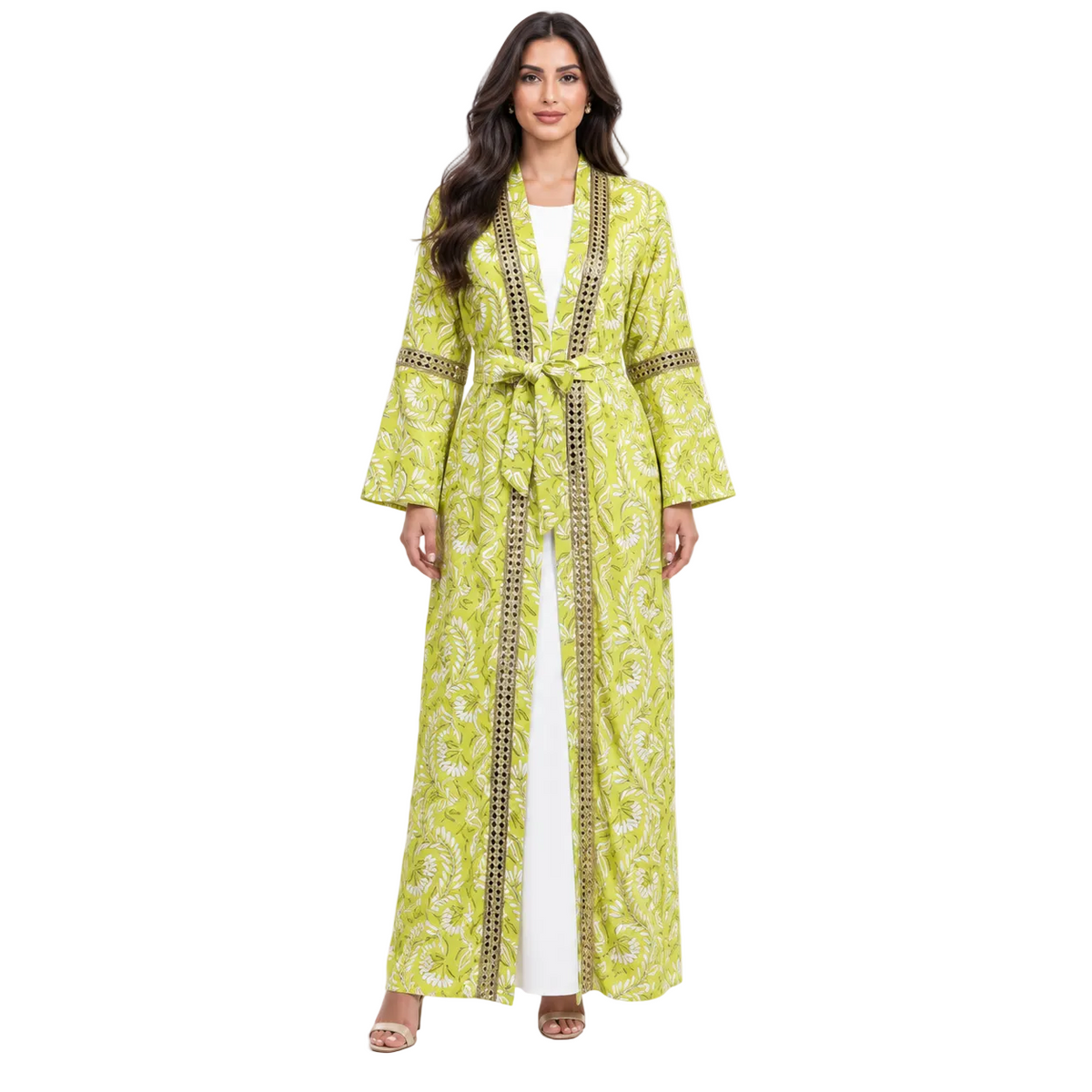 Yellow Botanical Embroidered Moroccan Luxury Kaftan