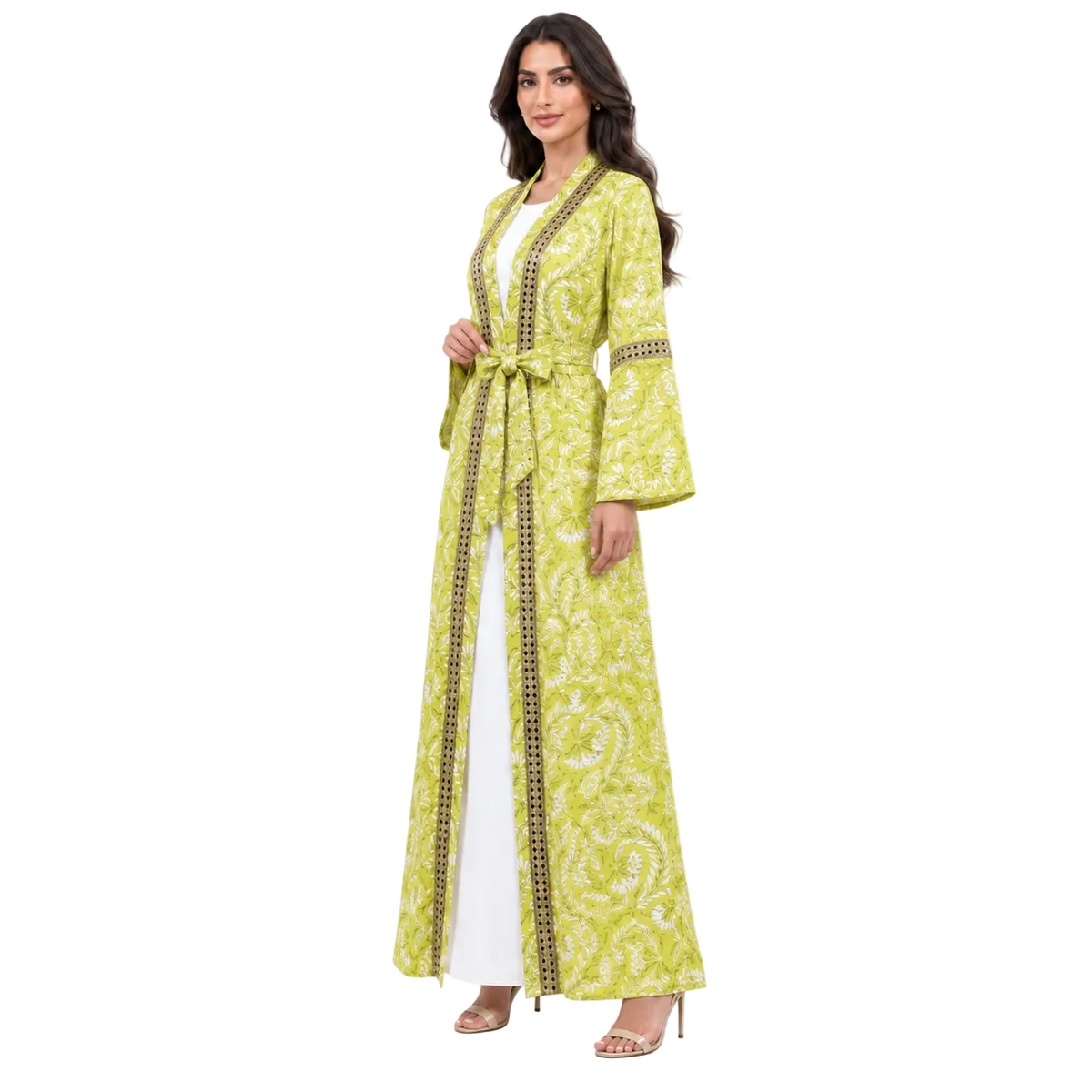 Yellow Botanical Embroidered Moroccan Luxury Kaftan