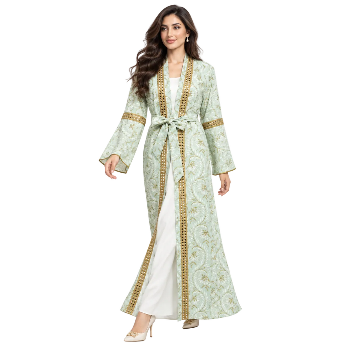 Light Green Gold Moroccan Luxury Kaftan