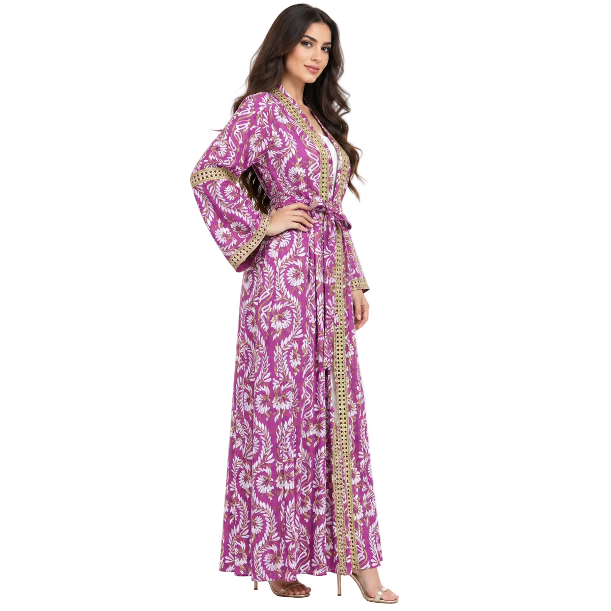 Purple Floral Gold Moroccan Luxury Kaftan