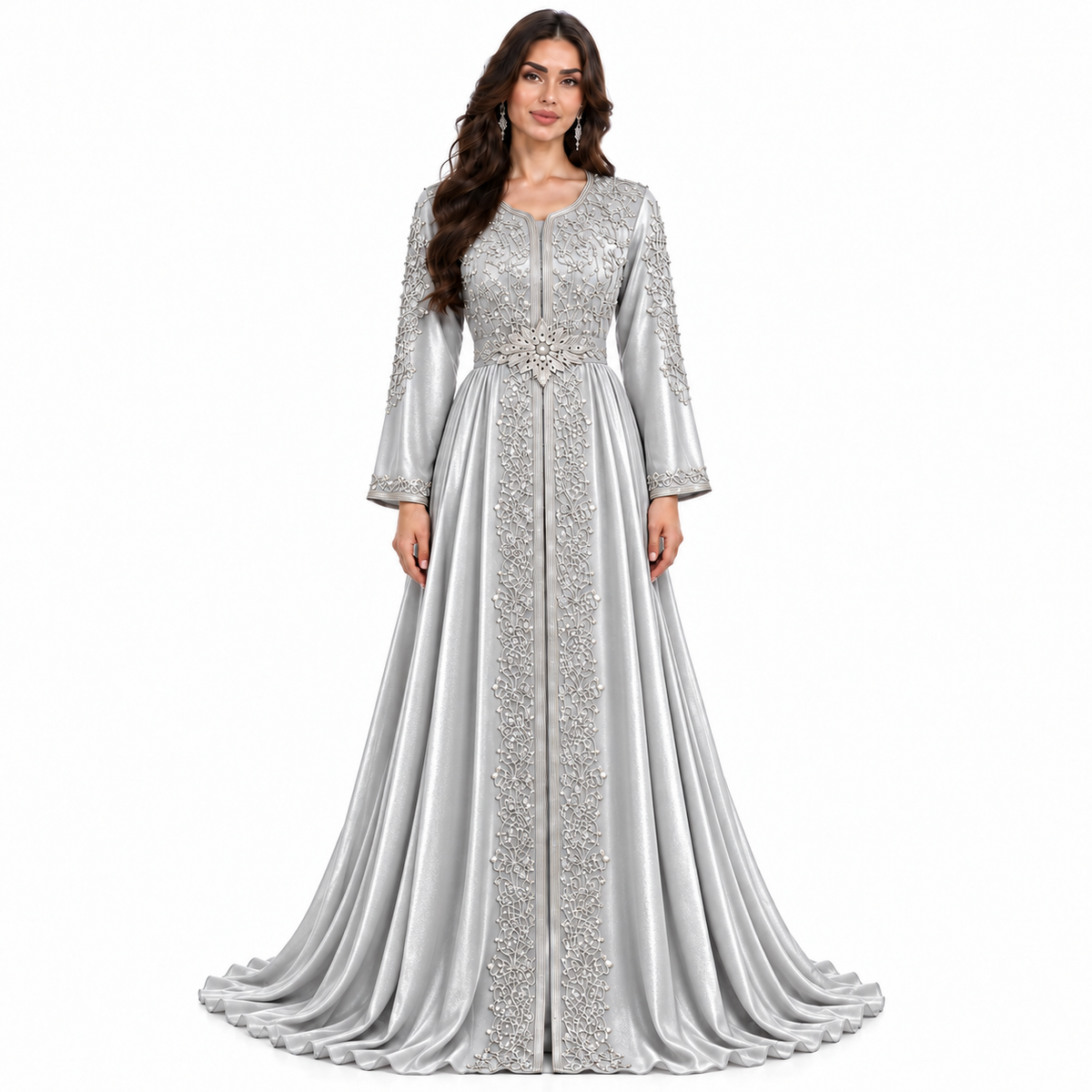 Silver Embroidered Luxury Moroccan Women’s Kaftan
