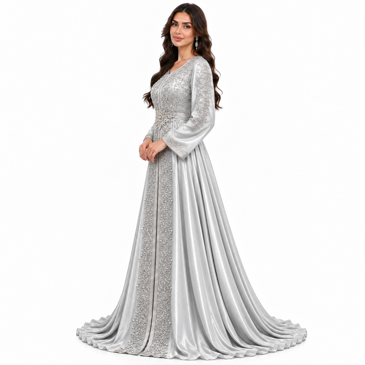 Silver Embroidered Luxury Moroccan Women’s Kaftan