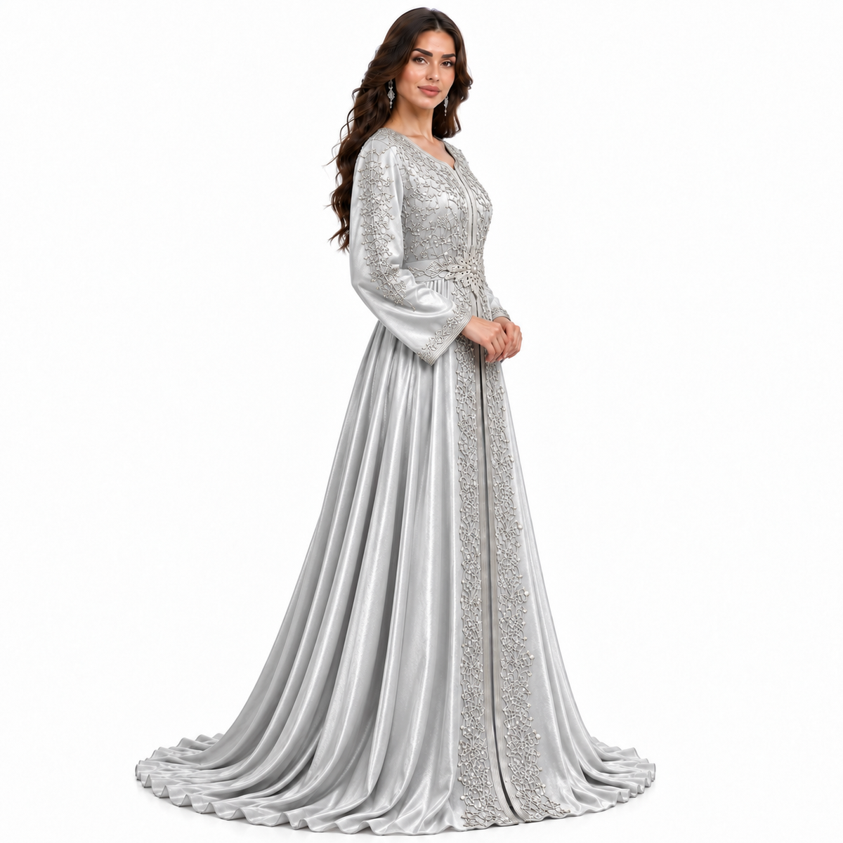 Silver Embroidered Luxury Moroccan Women’s Kaftan