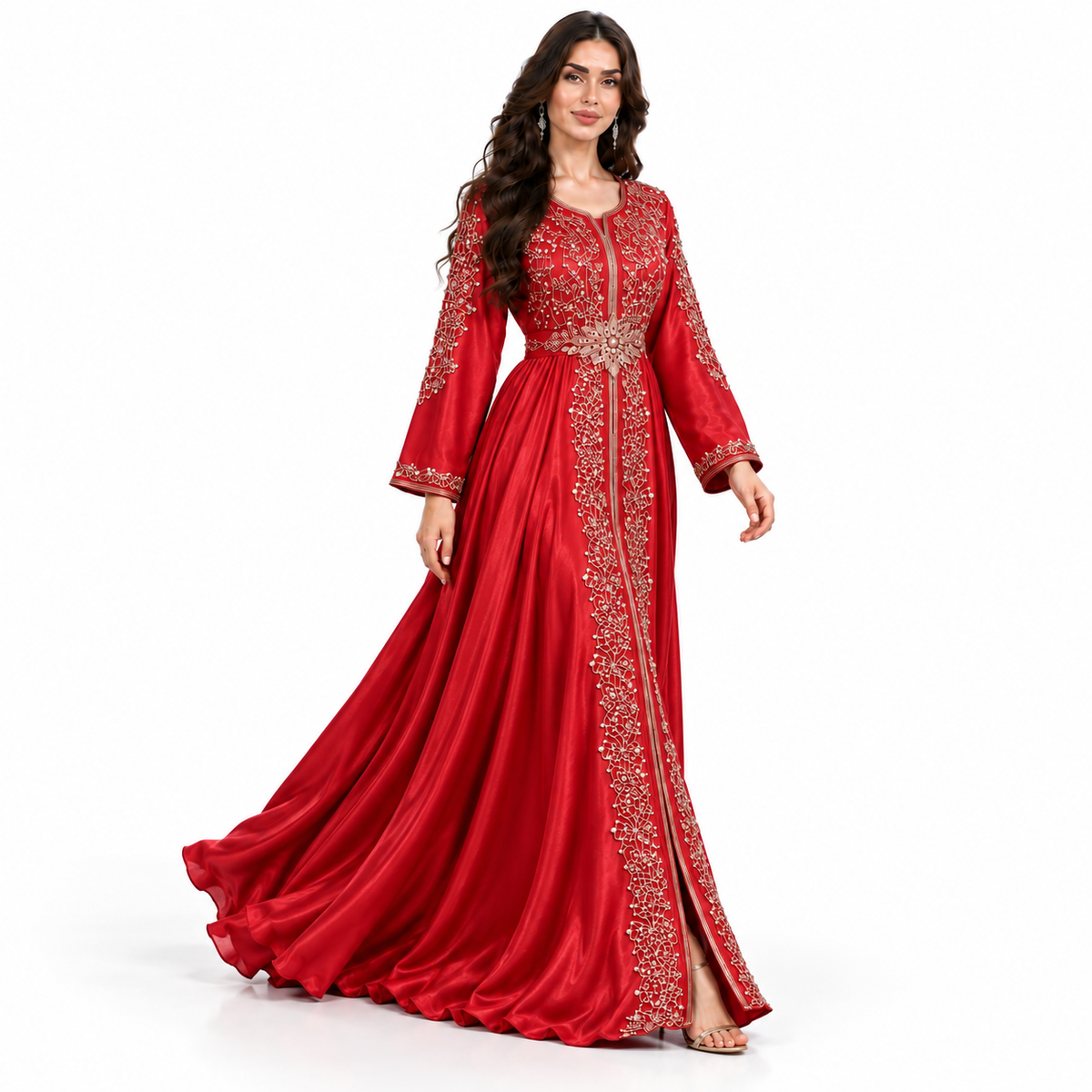 Red Gold Embroidered Luxury Moroccan Kaftan