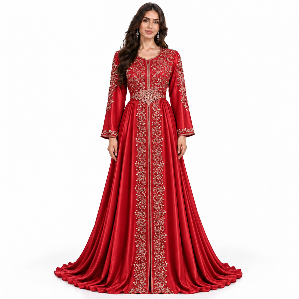 Red Gold Embroidered Luxury Moroccan Kaftan