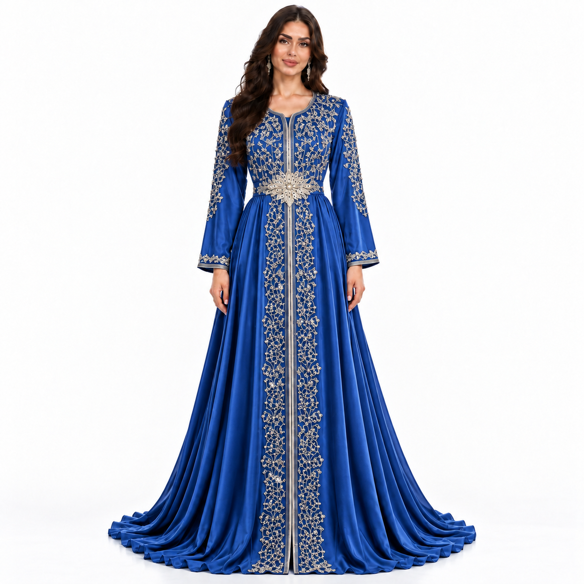 Blue Gold Embroidered Luxury Moroccan Kaftan