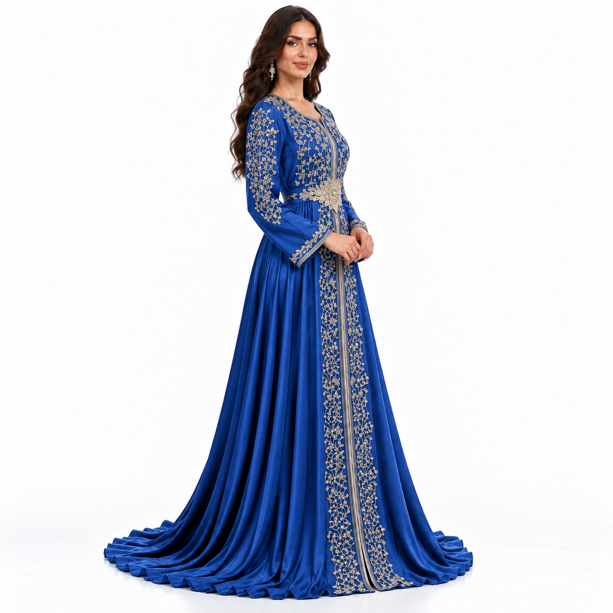 Blue Gold Embroidered Luxury Moroccan Kaftan