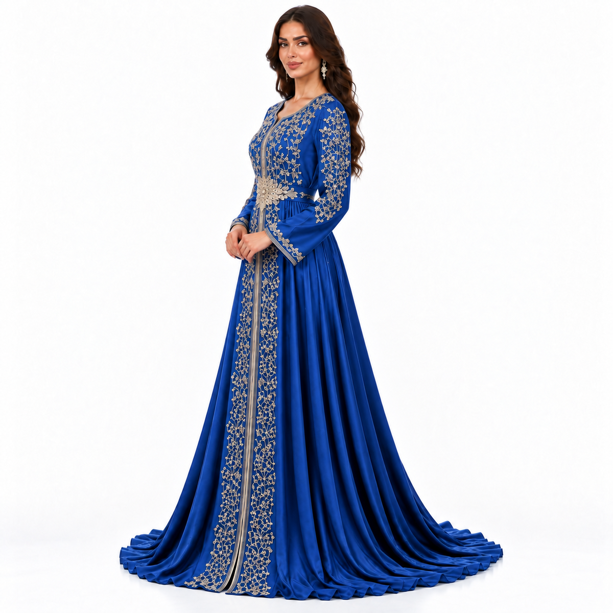 Blue Gold Embroidered Luxury Moroccan Kaftan