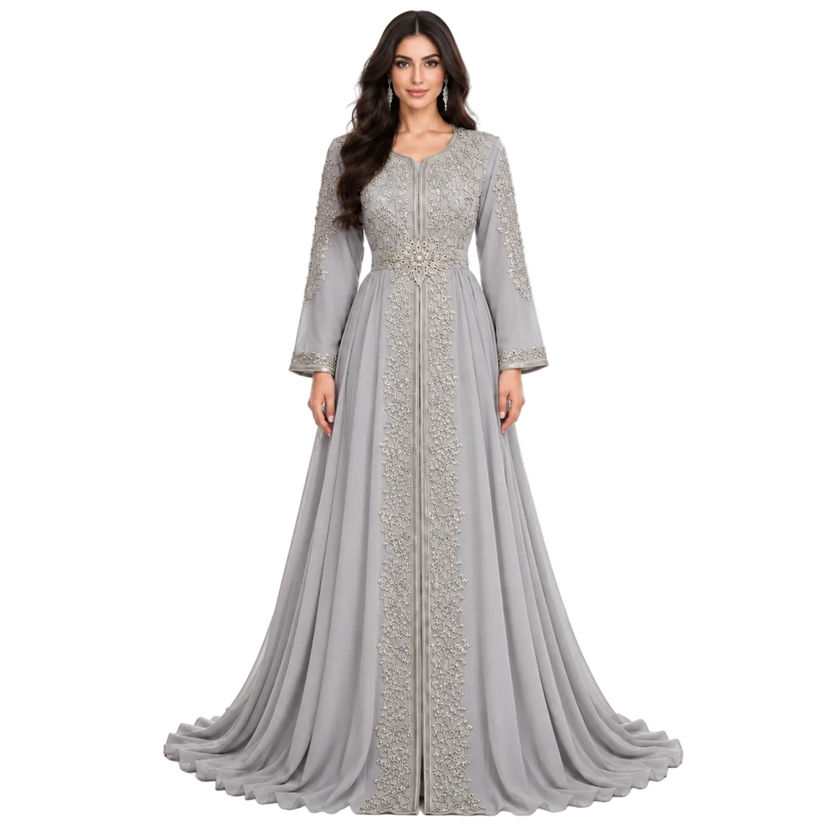 Grey Embroidered Luxury Moroccan Women’s Kaftan