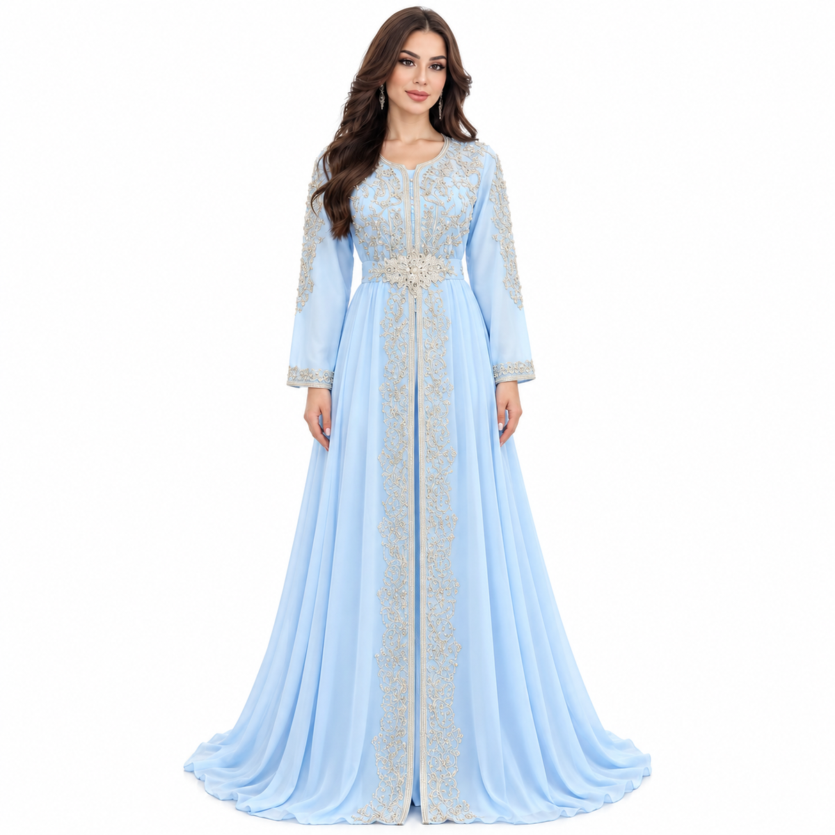 Sky Blue Embroidered Luxury Moroccan Kaftan