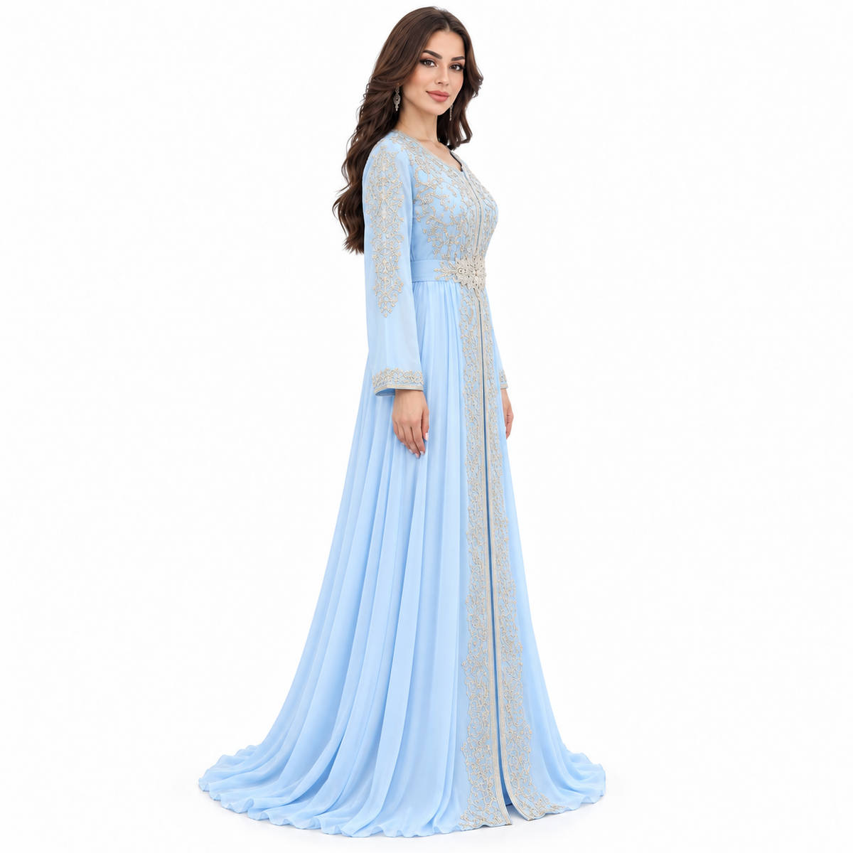 Sky Blue Embroidered Luxury Moroccan Kaftan