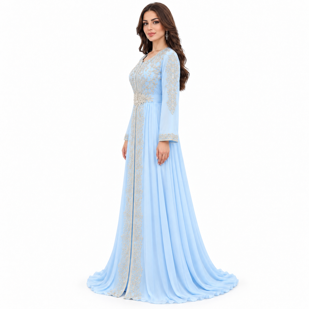Sky Blue Embroidered Luxury Moroccan Kaftan