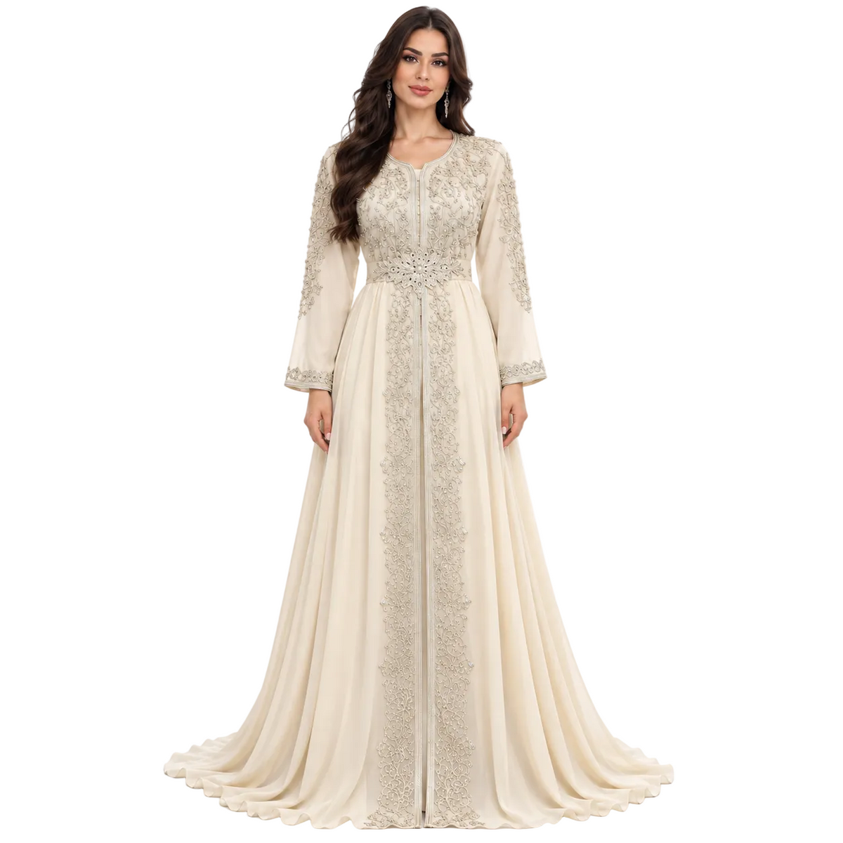 Champagne Embroidered Luxury Moroccan Kaftan Dress