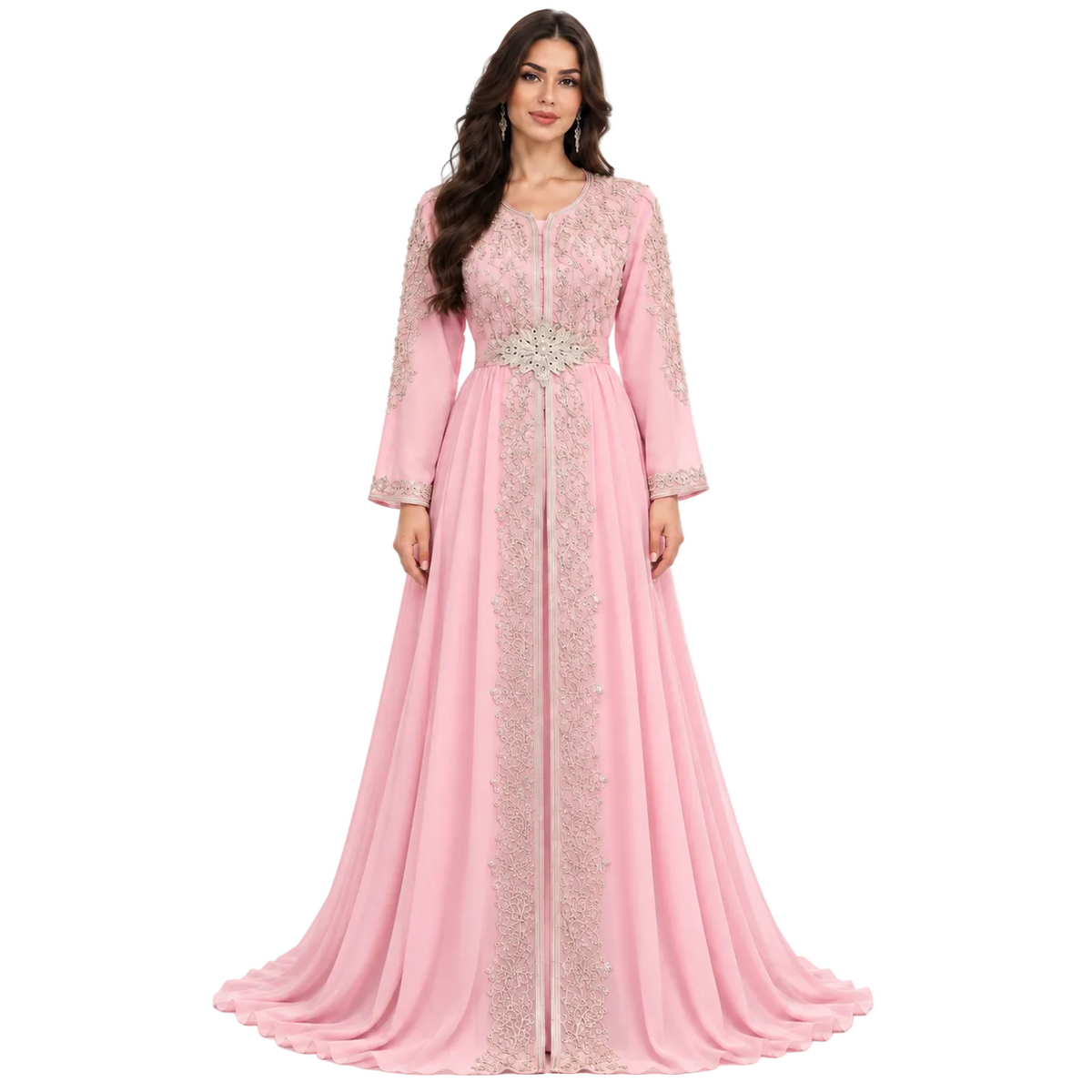 Pink Gold Embroidered Luxury Moroccan Kaftan