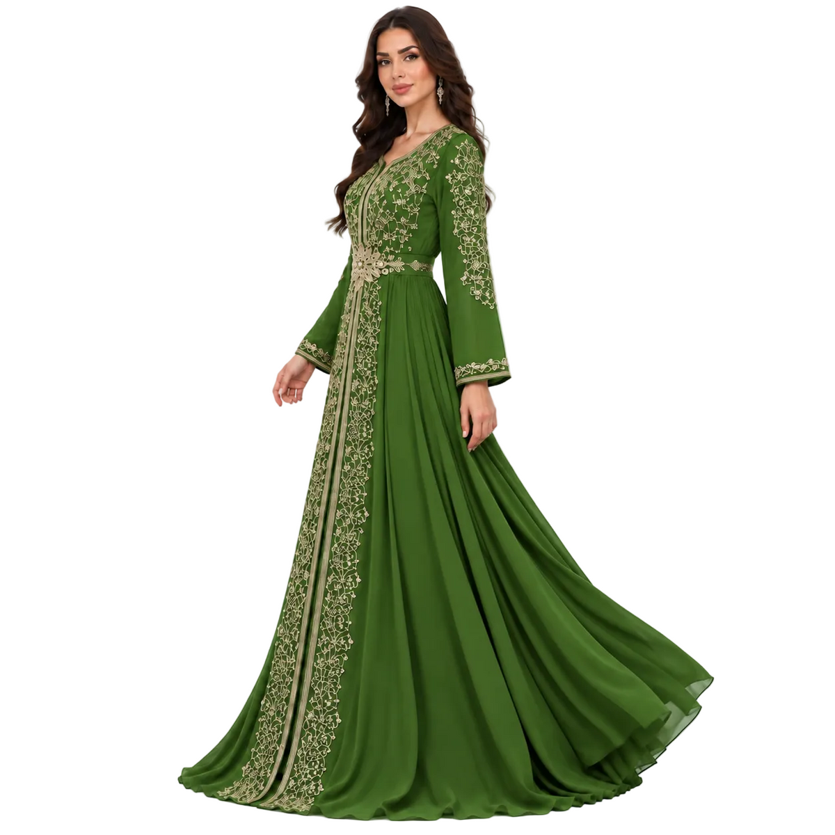 Green Embroidered Luxury Moroccan Kaftan Dress