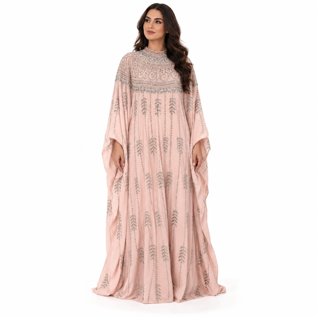 Blush Pink Silver Embroidered Baju Kaftan