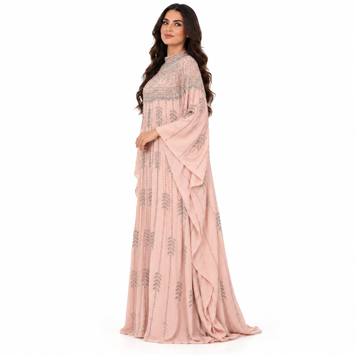 Blush Pink Silver Embroidered Baju Kaftan