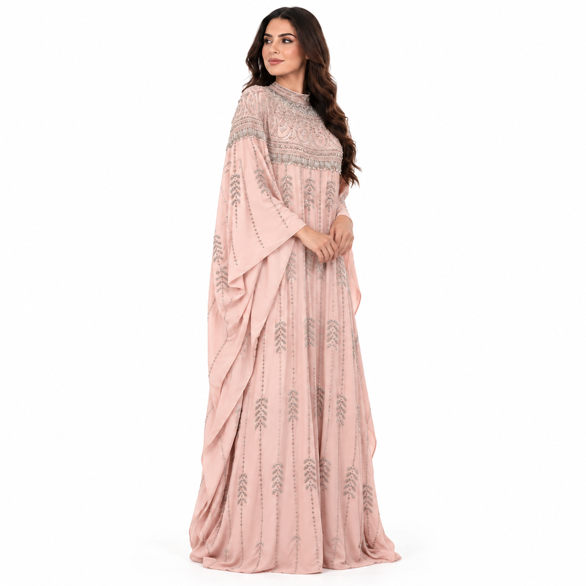 Blush Pink Silver Embroidered Baju Kaftan