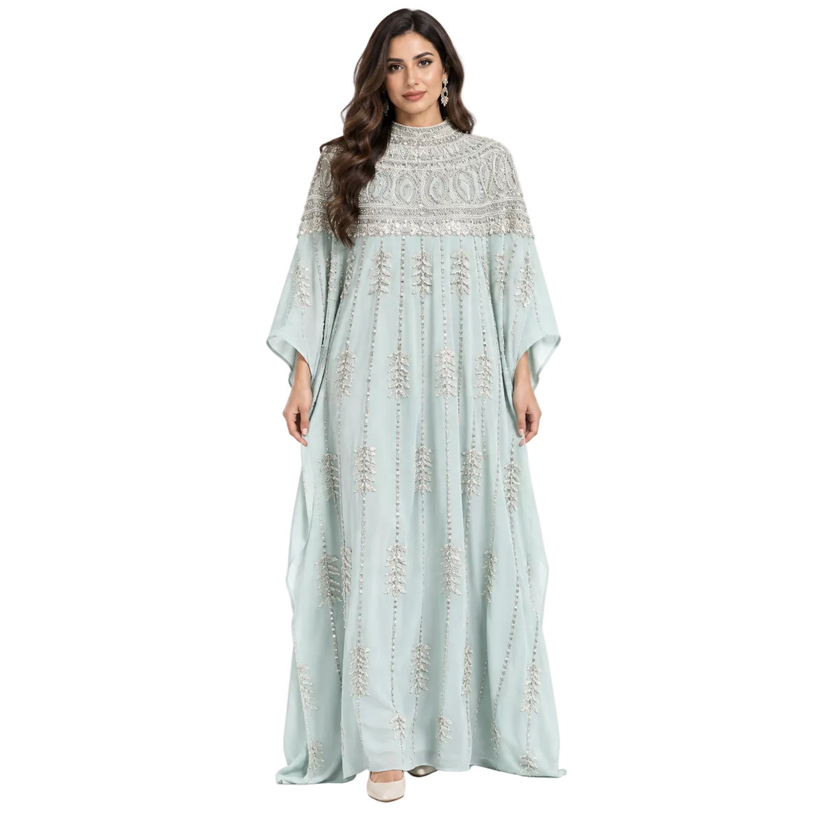 Light Blue Embroidered Luxury Baju Kaftan