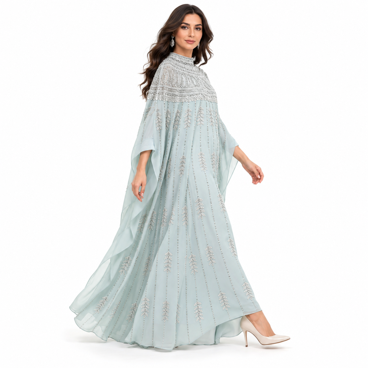 Light Blue Embroidered Luxury Baju Kaftan