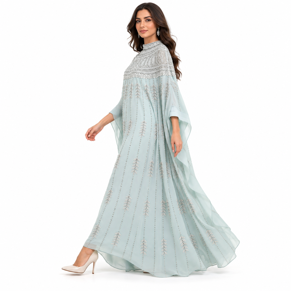 Light Blue Embroidered Luxury Baju Kaftan
