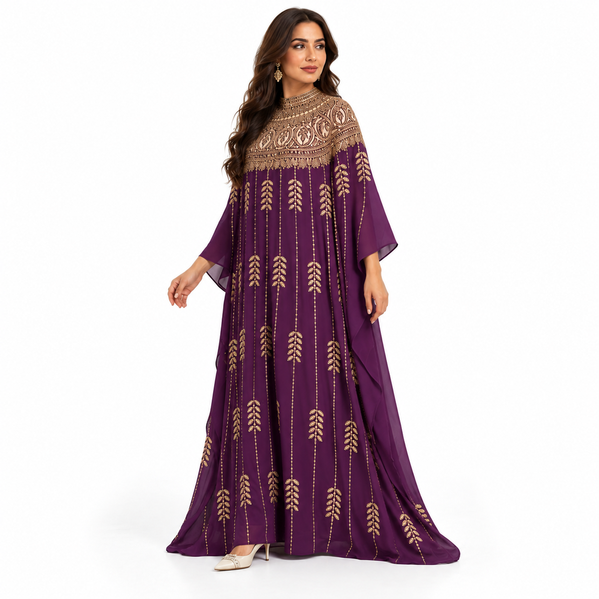 Purple Gold Embroidered Luxury baju Kaftan
