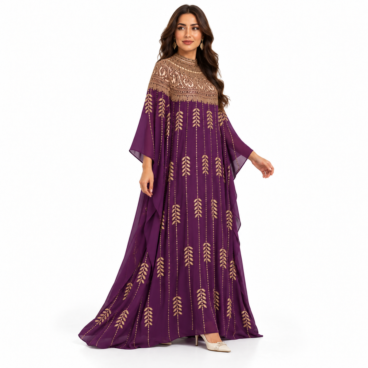 Purple Gold Embroidered Luxury baju Kaftan