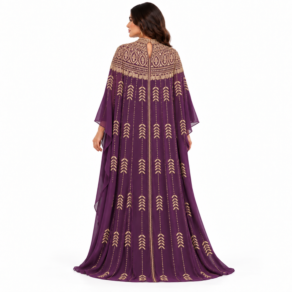 Purple Gold Embroidered Luxury baju Kaftan
