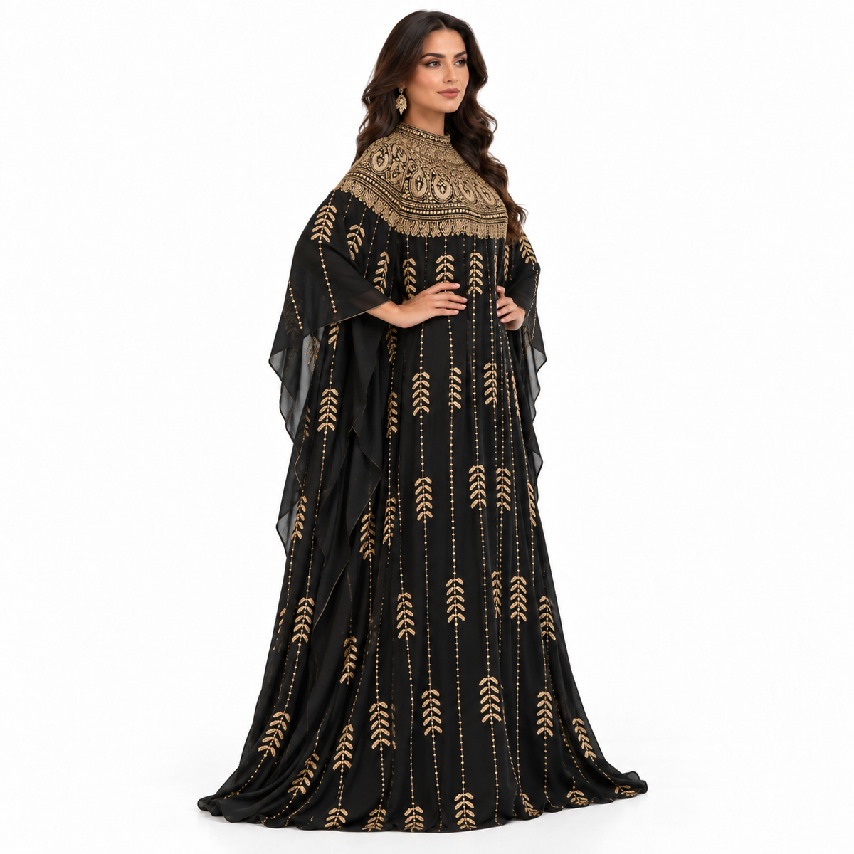 Luxury Black Gold Sequin Baju Kaftan