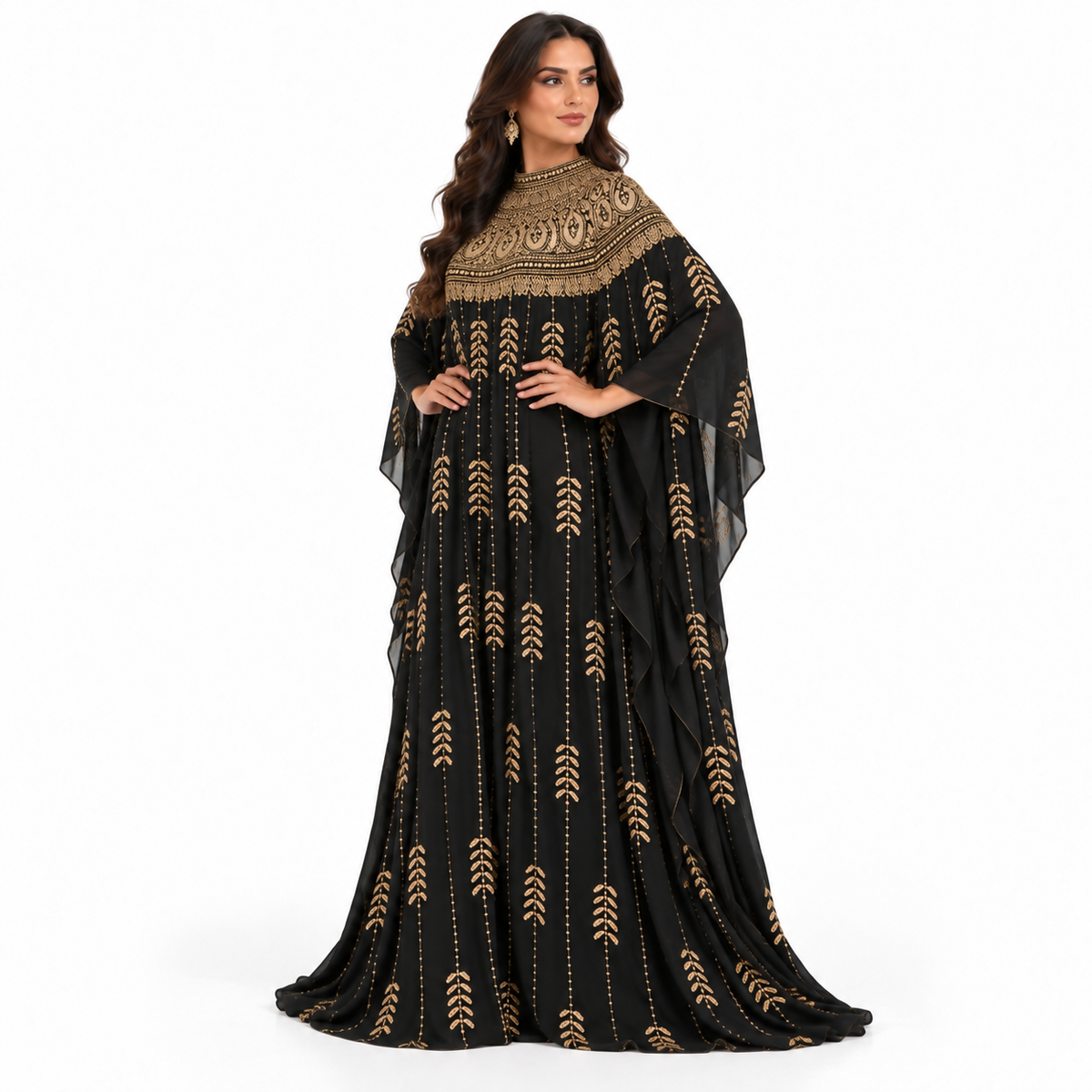 Luxury Black Gold Sequin Baju Kaftan